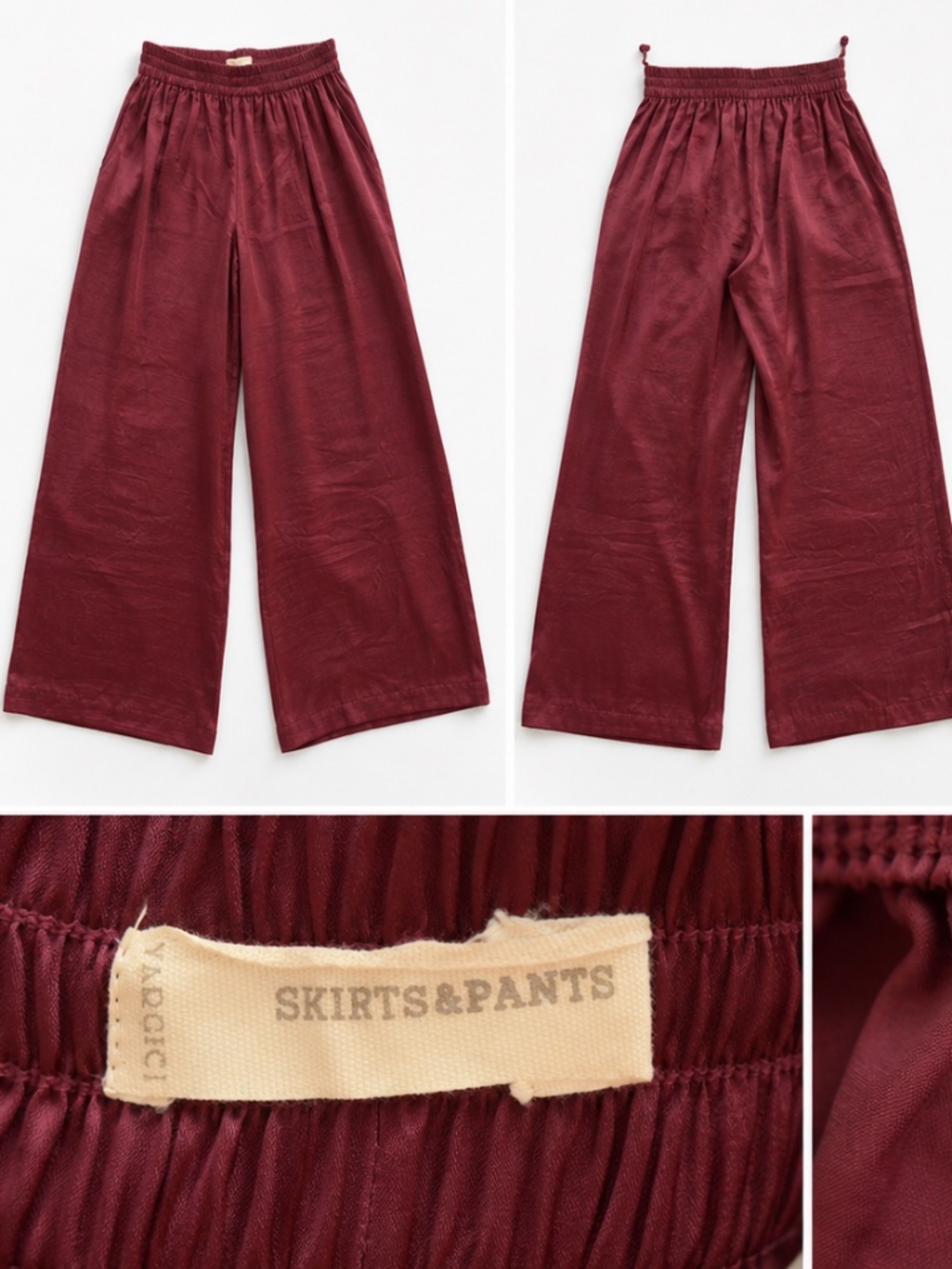 Yargici SKIRTS&PANTS Burgundy Satin Wide Leg Pants Size 34